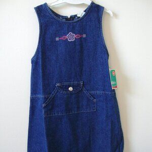 Healthtex Girls Blue Denim Romper Dress - Size 6X - New w/Tags - 1990's NOS